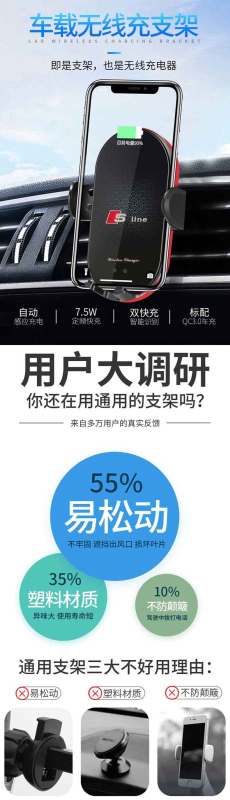源文件下载【车载无线充手机支架详情页】编号：99450021571017740