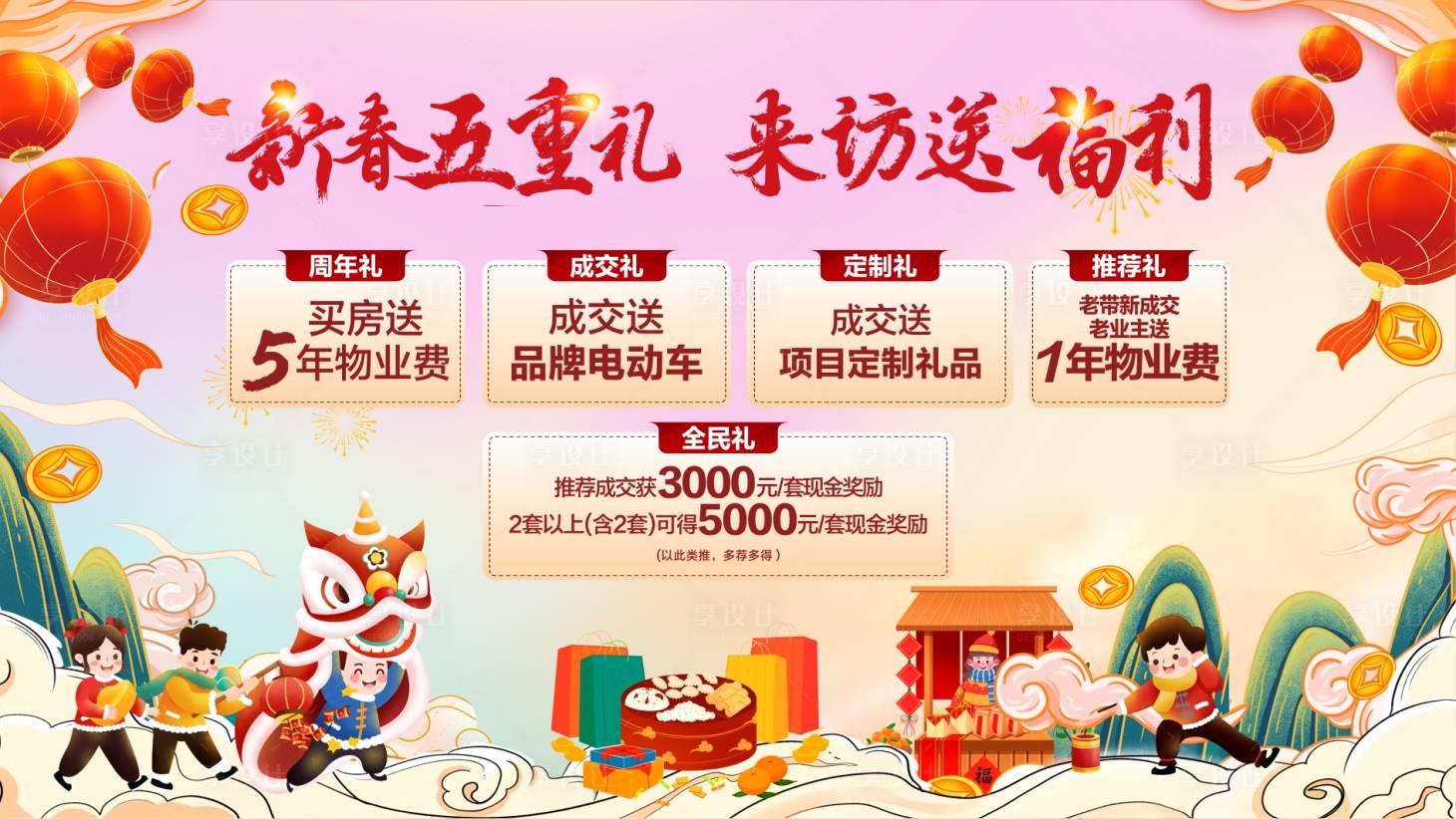 源文件下载【新春五重礼来访送礼背景板】编号：56880021409783410