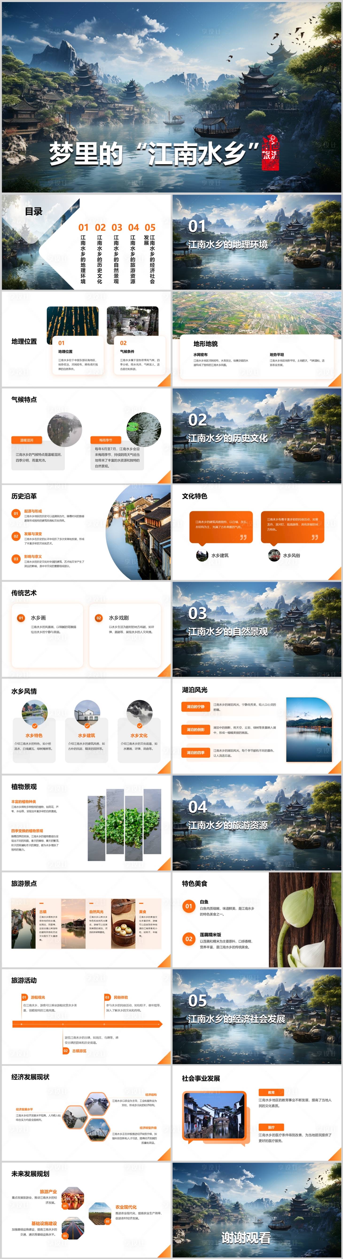 源文件下載【享設計】搜索編號：37890021699568769【江南水鄉旅游攻略PPT】
