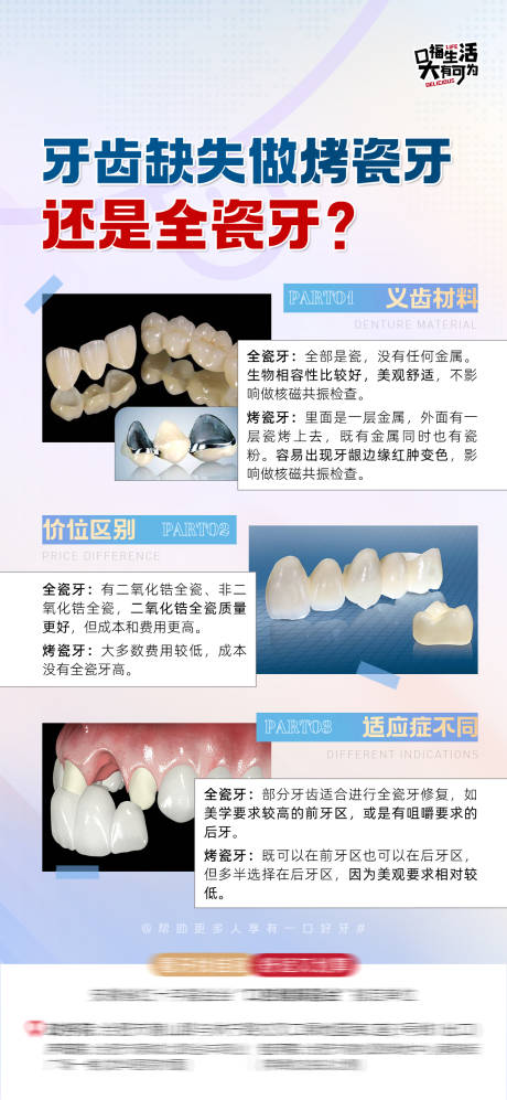 编号：20240109094222974【享设计】源文件下载-口腔科普之烤瓷牙与全瓷牙区别海报