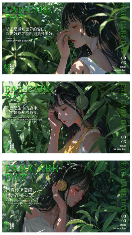 源文件下载【爱耳日治愈风系列横版海报】编号：98390022148236827