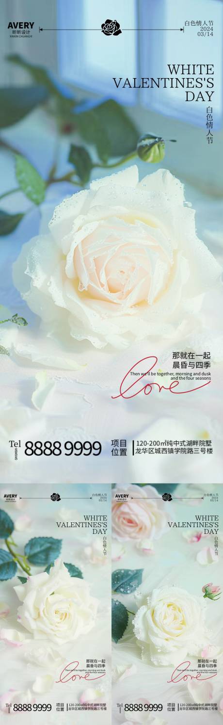 白色情人节玫瑰花海报-源文件【享设计】