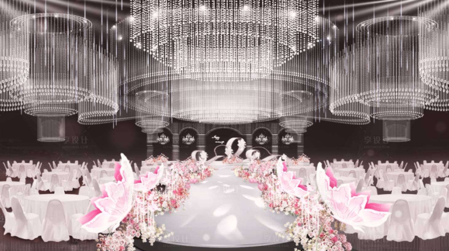 源文件下载【享设计】搜索编号：40290021966439542【水晶吊顶婚礼效果图】