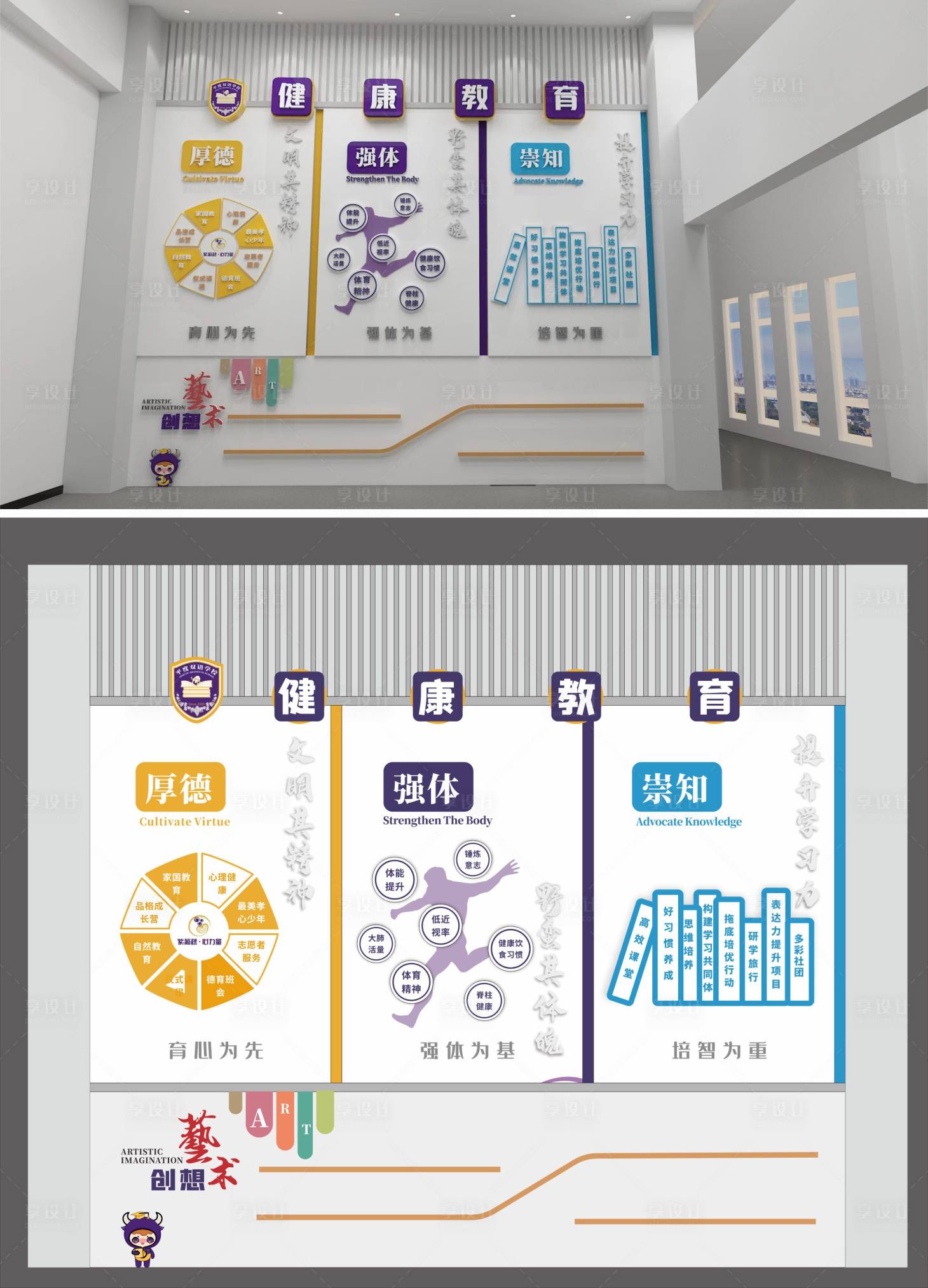 源文件下載【享設計】搜索編號：19560022094723765【校園小學文化墻】