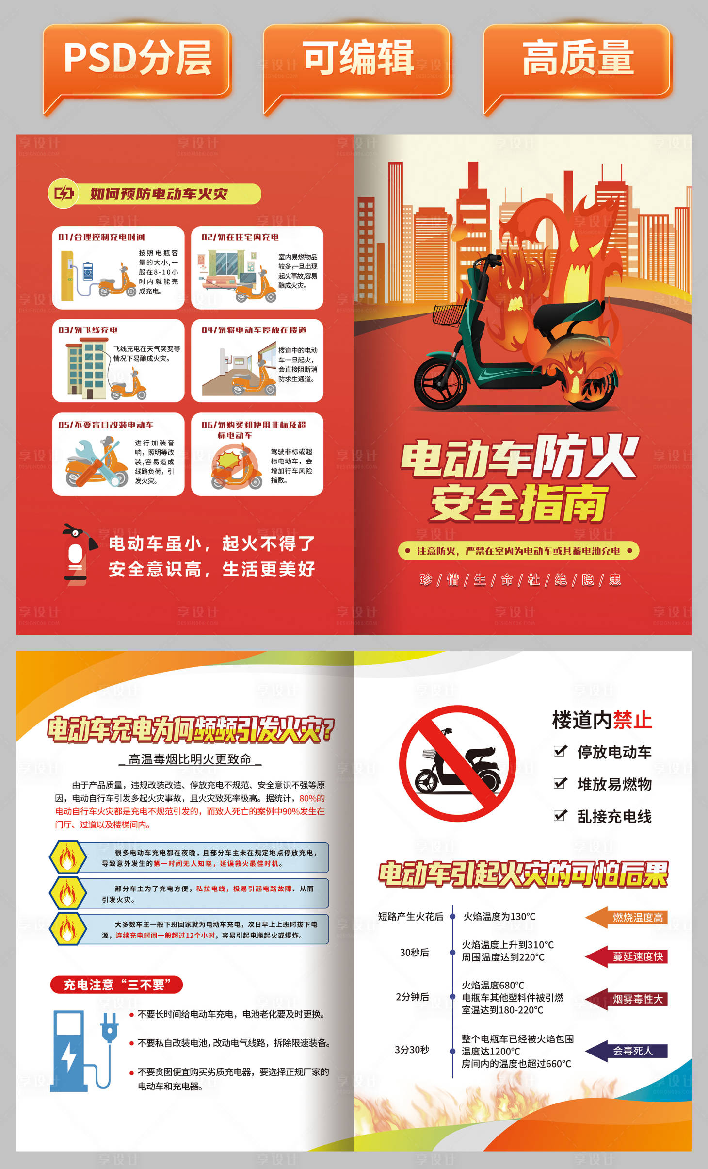 源文件下载【享设计】搜索编号：57970022215705184【电动车火灾防范折页】