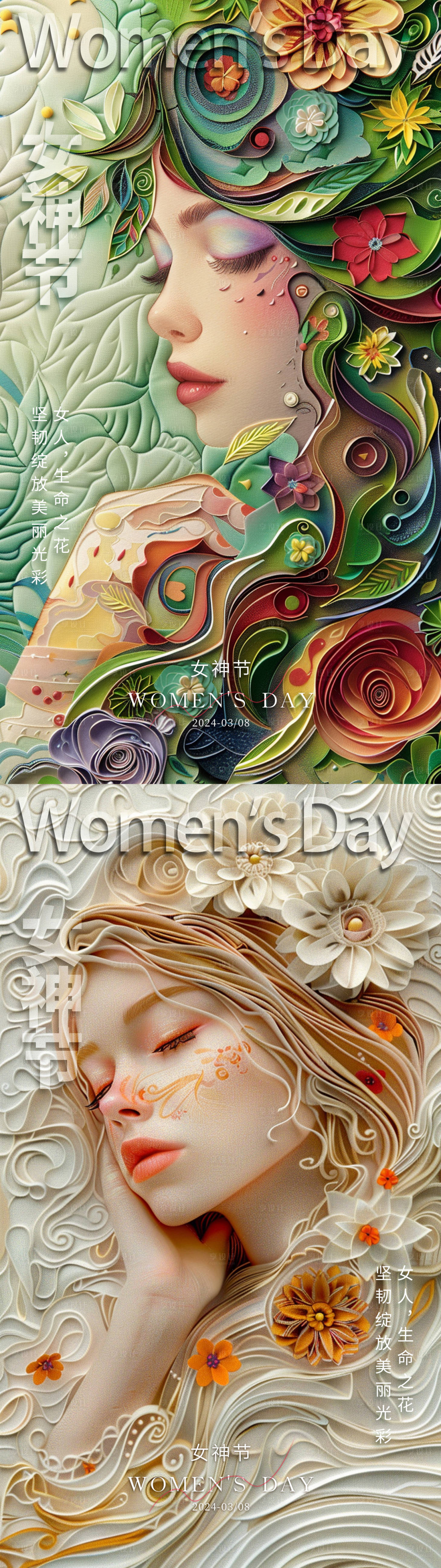 源文件下载【享设计】搜索编号：56020022272416820【3月8号女神节衍纸系列海报】