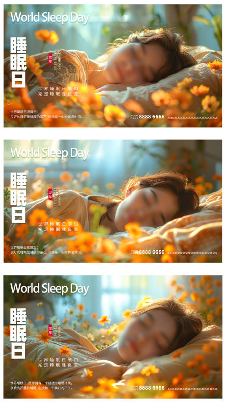 编号：70550022656252779【享设计】源文件下载-世界睡眠日橙色色温馨系列海报
