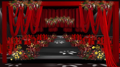 红色布幔婚礼效果图