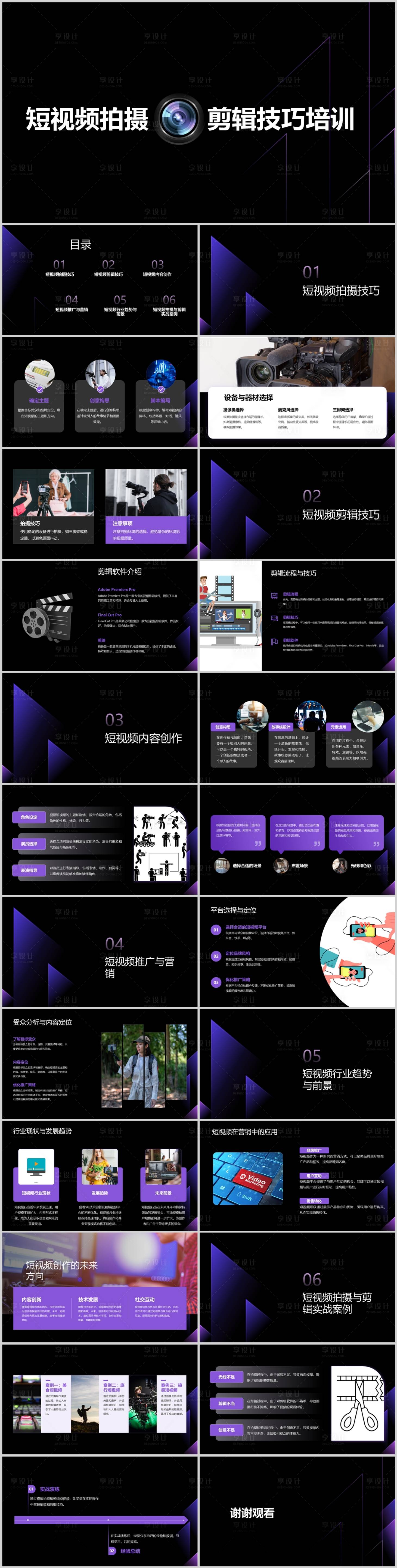 源文件下载【享设计】搜索编号：42180022539904947【短视频拍摄与剪辑技巧培训PPT】
