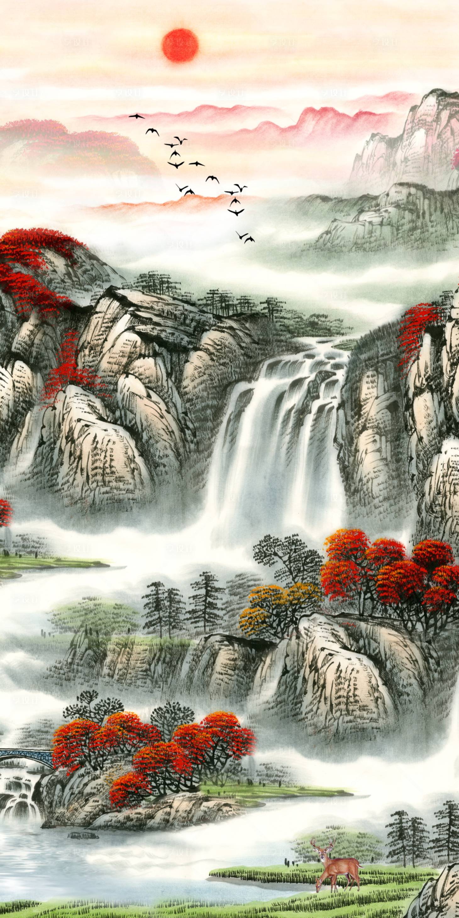 源文件下載【享設計】搜索編號：50290022831957601【山水畫水彩畫水墨畫】