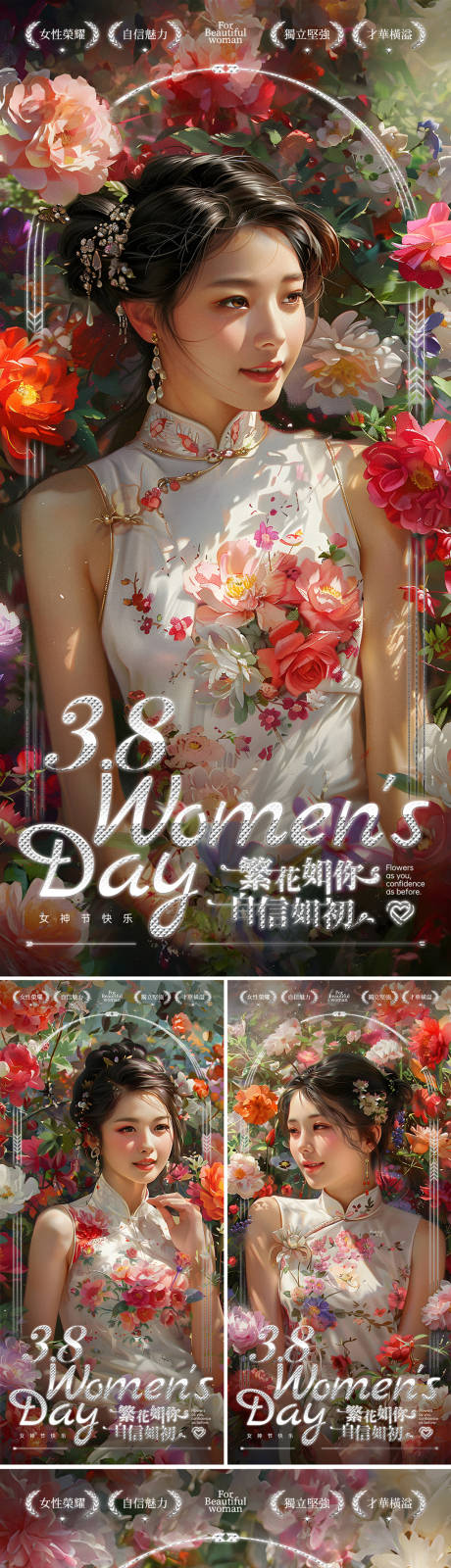 源文件下载【享设计】搜索编号：32740022302053205【女神节繁花少女系列海报】