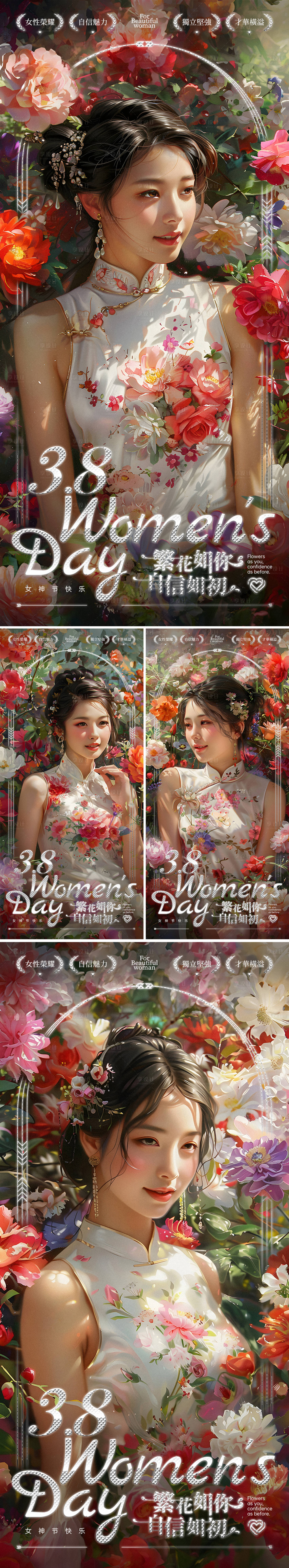 源文件下载【享设计】搜索编号：32740022302053205【女神节繁花少女系列海报】