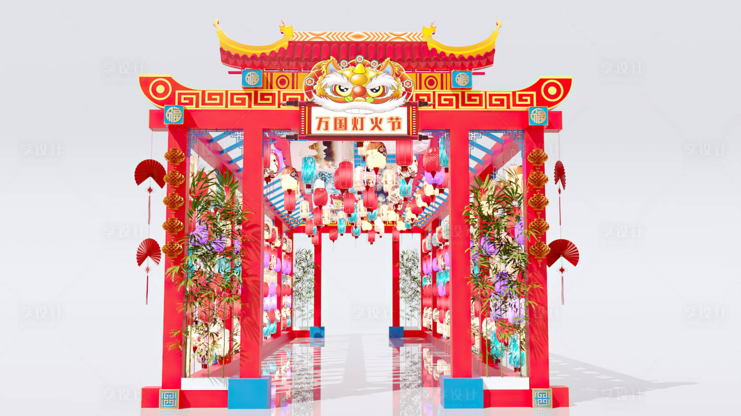 源文件下载【元宵节灯火节中式灯笼长廊】编号：64430023219419307