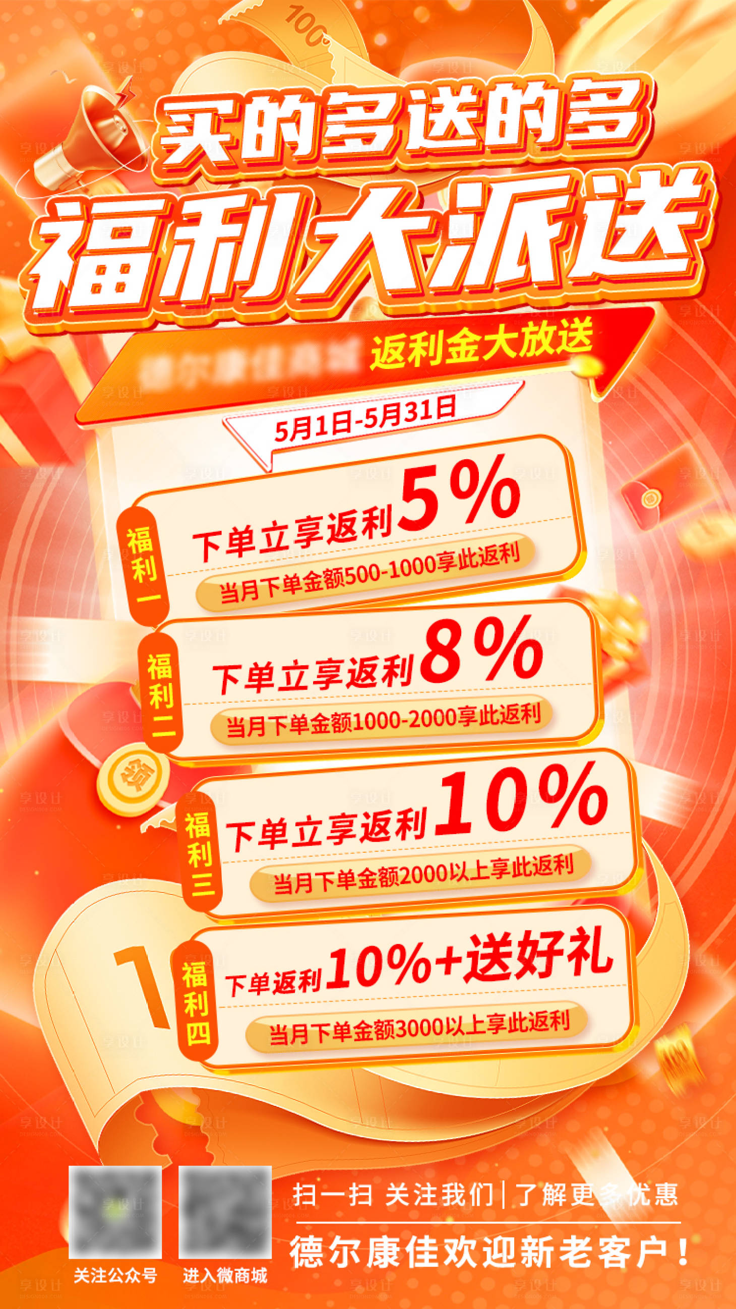 源文件下载【享设计】搜索编号：91550023627013080【橙色潮流优惠券活动海报】