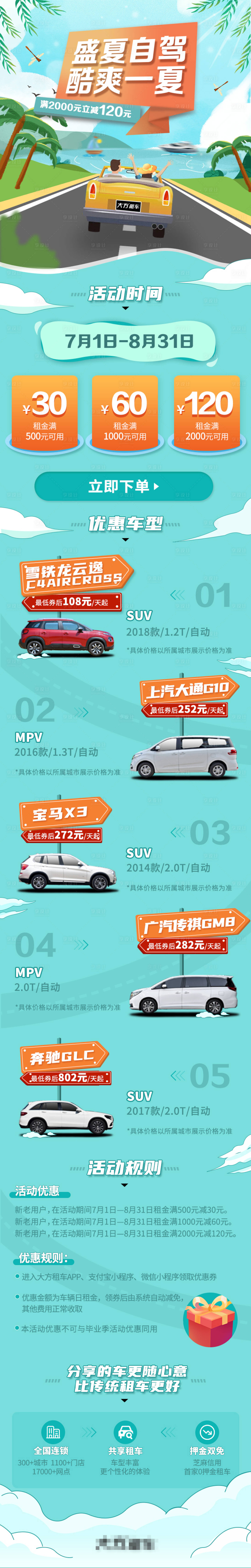 源文件下载【享设计】搜索编号：88920023261753141【盛夏租车活动长图海报】