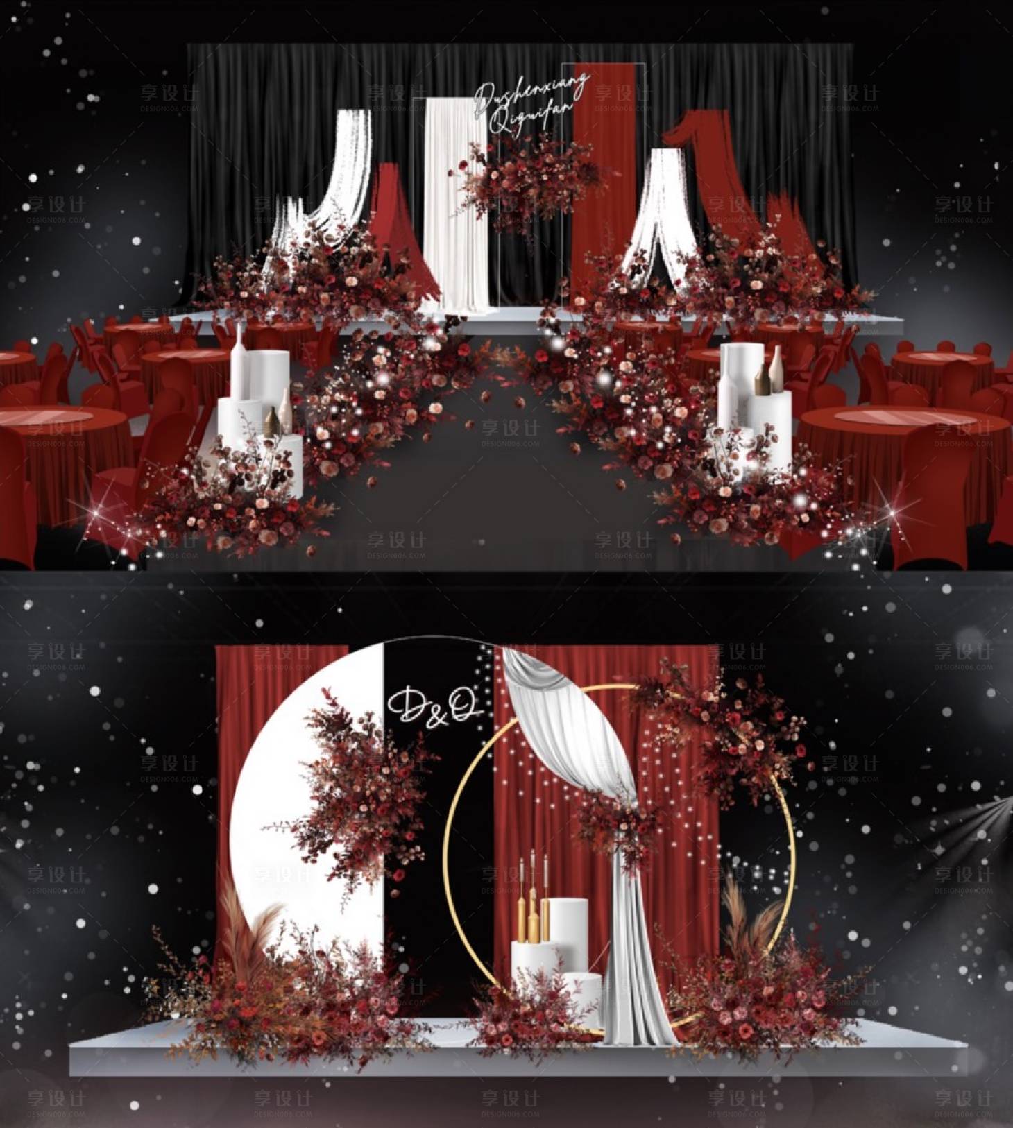 源文件下载【享设计】搜索编号：36070023062048812【红色纱幔婚礼美陈】