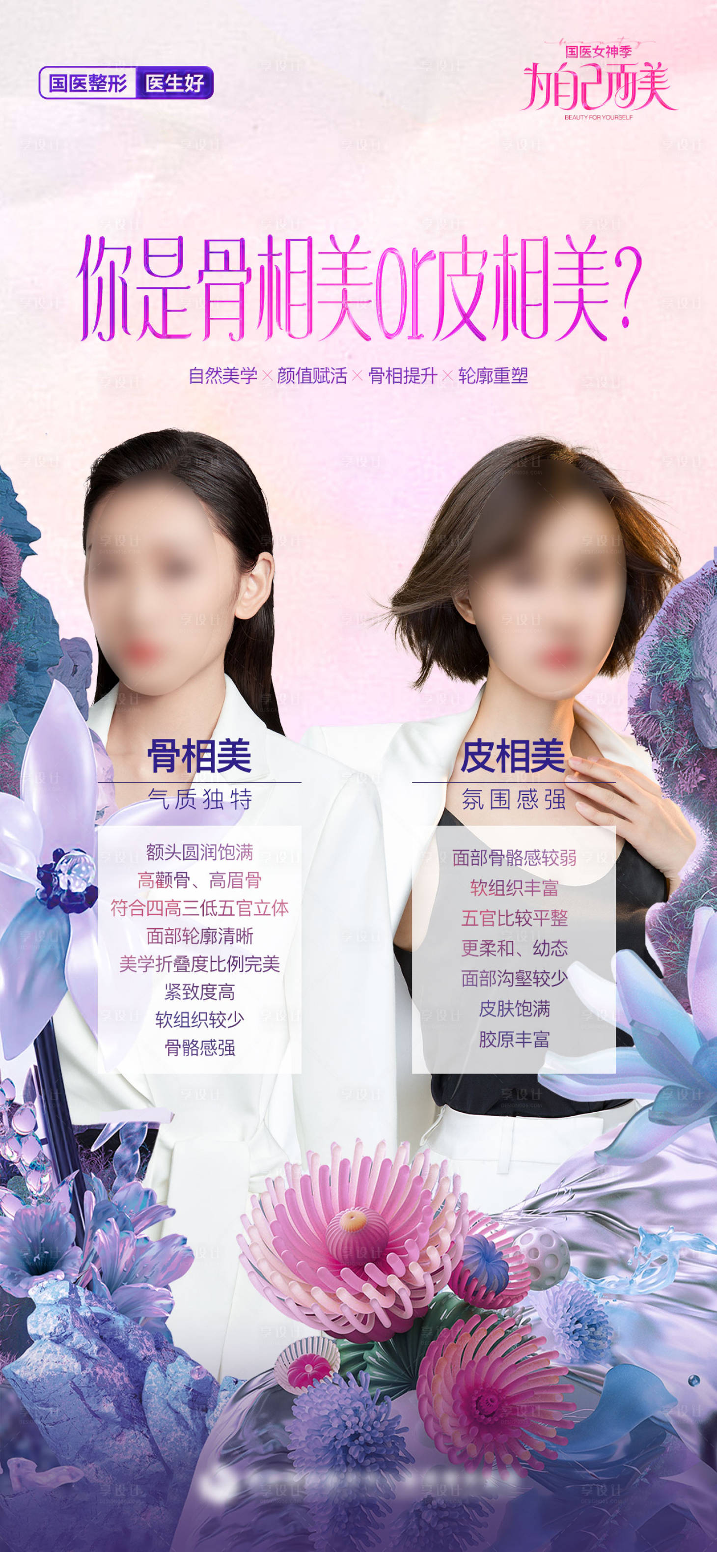 源文件下载【医美骨相美or皮相美创意对比海报】编号：14160022595467317