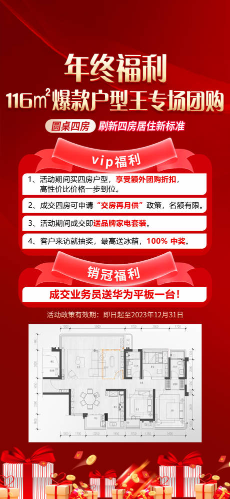 源文件下载【红色房地产海报年终福利购房户型王】编号：14110022980046429