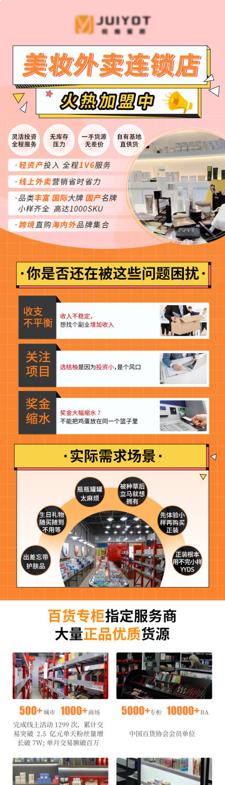 源文件下载【享设计】搜索编号：90070023065933152【美妆外卖连锁店加盟落地页长图】