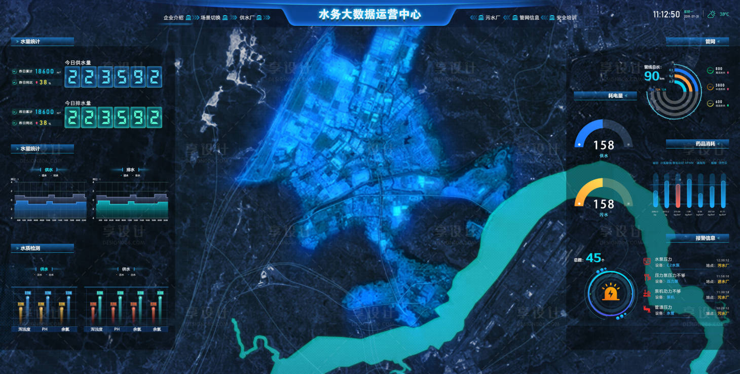 源文件下载【享设计】搜索编号：29600023061164821【水务可视化大屏】