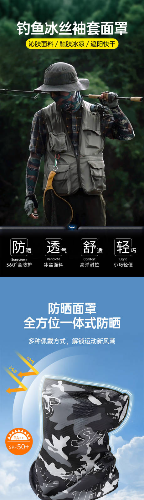 源文件下载【钓鱼冰丝袖套面罩电商详情页 】编号：33810023625294012