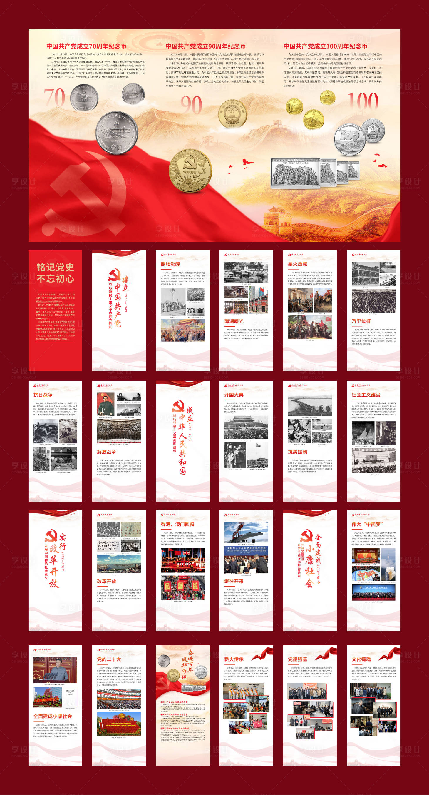 源文件下载【享设计】搜索编号：14930024242686068【企业公司党建文化发展史纪念币展板设计】