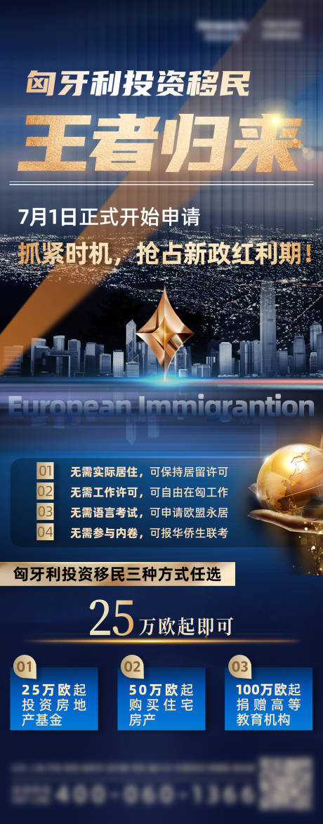 源文件下载【匈牙利移民蓝金海报】编号：47940024049112123