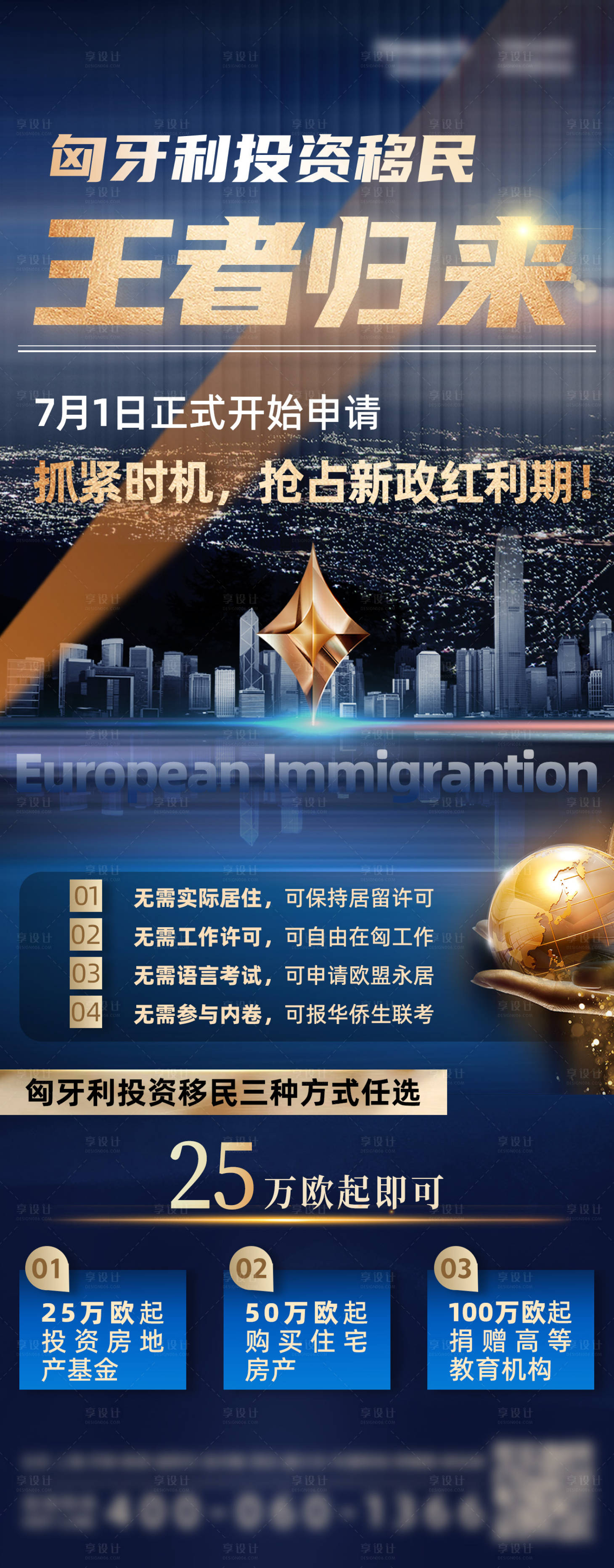 源文件下载【享设计】搜索编号：47940024049112123【匈牙利移民蓝金海报】