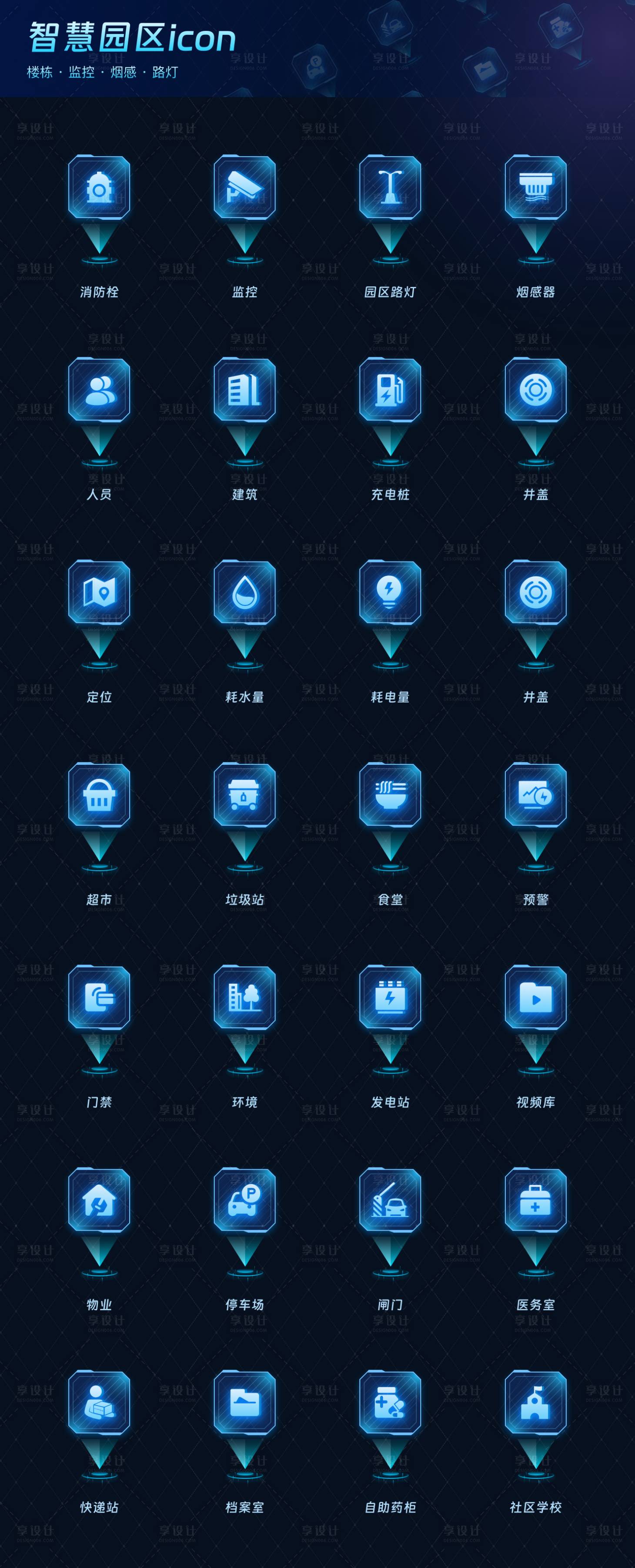 源文件下載【享設(shè)計】搜索編號：35880024042617112【智慧園區(qū)大屏扎點圖標(biāo)icon】