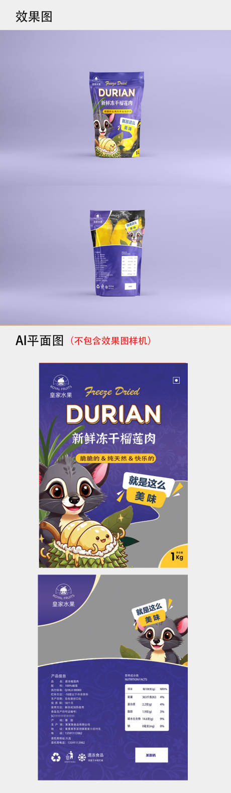 源文件下载【榴莲卡通包装盒设计】编号：67700024258404412