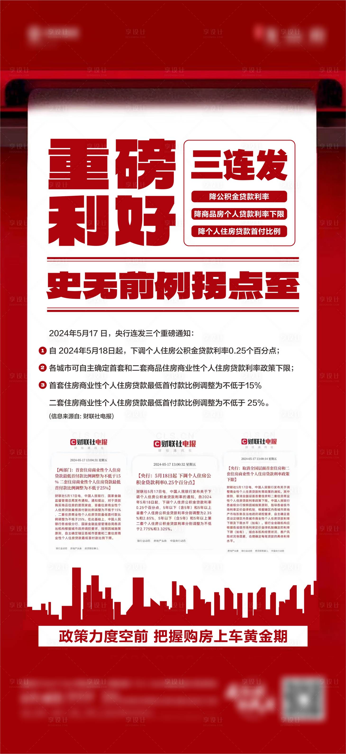 源文件下載【享設計】搜索編號：94620023951987408【地產政策利好降息海報】