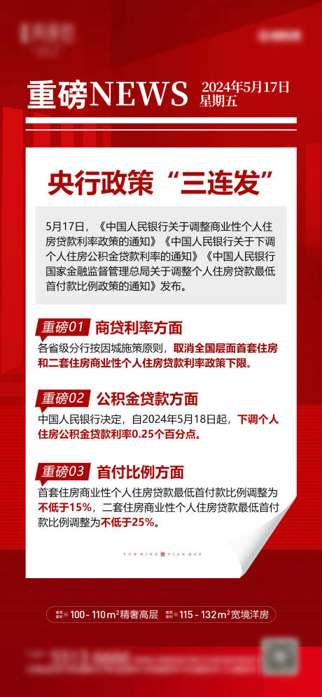 源文件下载【享设计】搜索编号：53860023954808594【地产央行政策三连发海报】