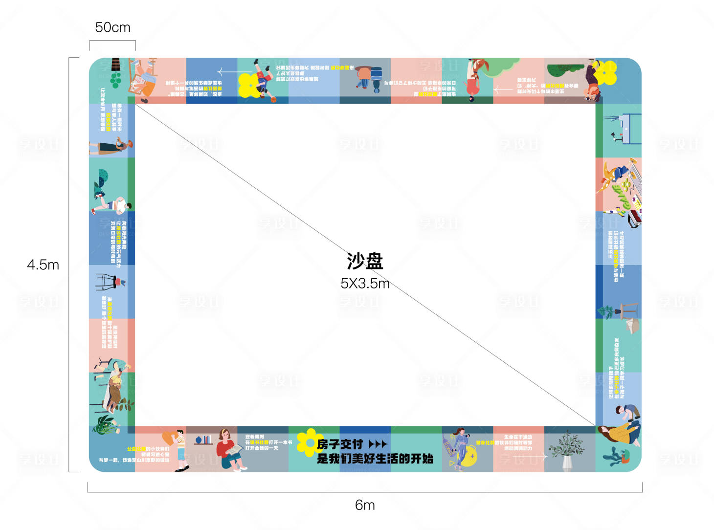 源文件下載【享設計】搜索編號：28470023724444000【插畫風沙盤地貼生活場景】