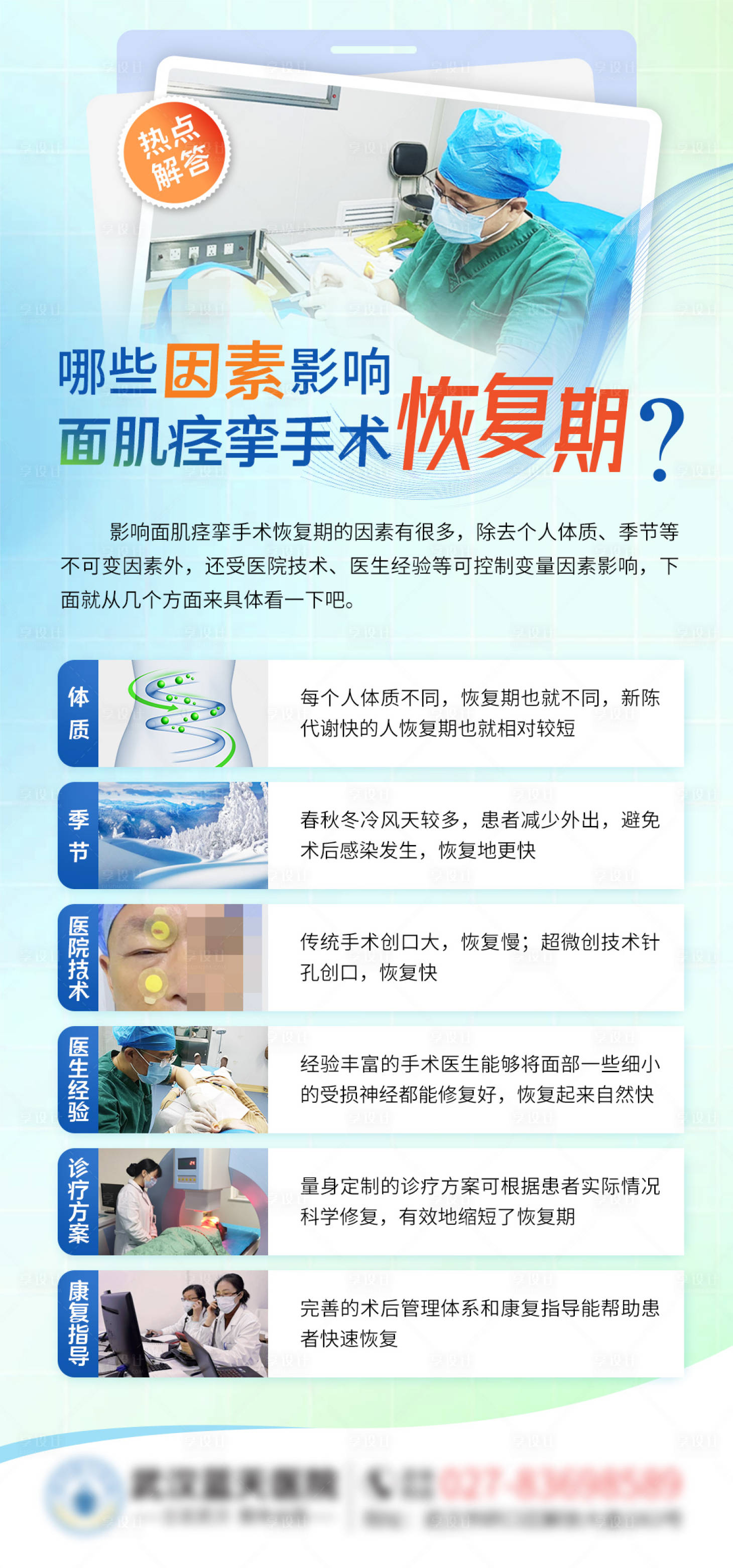 源文件下載【享設計】搜索編號：48230023902193142【哪些因素影響面肌痙攣手術恢復期海報】