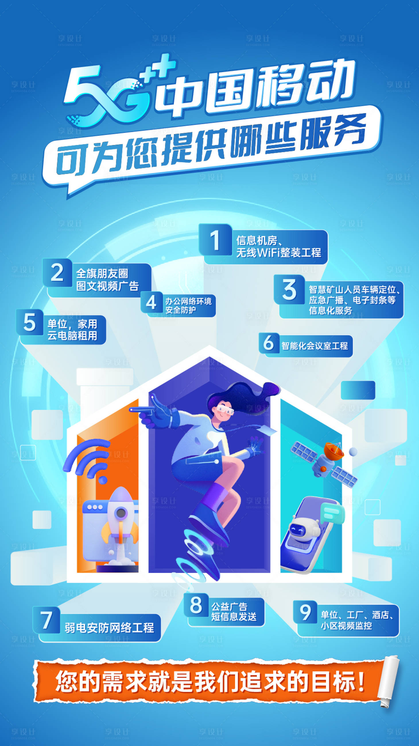 源文件下載【享設計】搜索編號：47850024012293051【電信移動服務項目藍色插畫風】