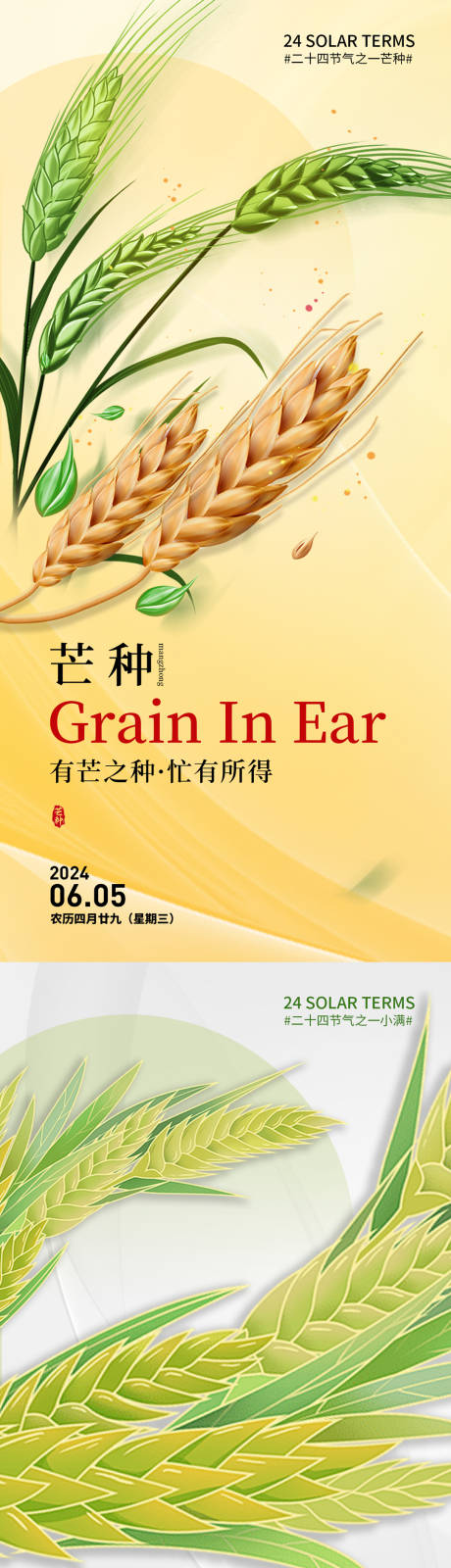 源文件下载【简约小满芒种节气海报】编号：55310023754327586