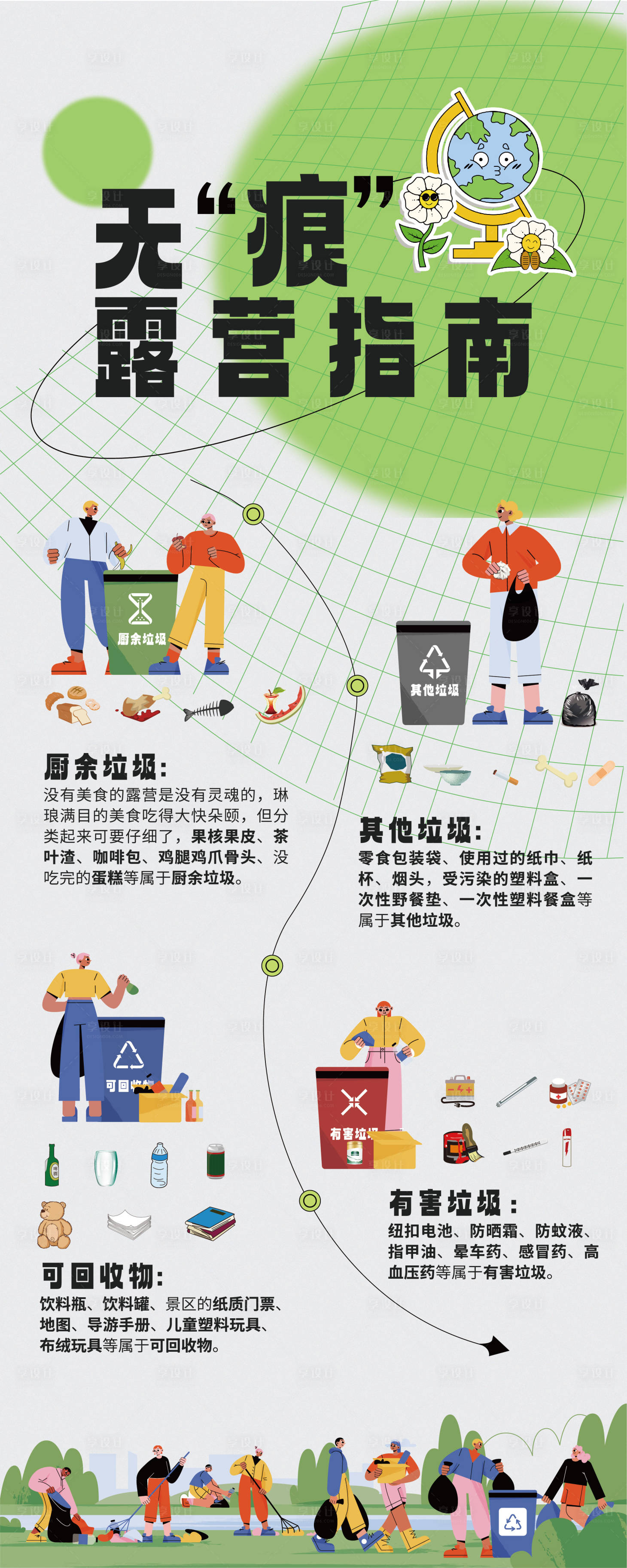 源文件下載【享設計】搜索編號：39990024043963682【保護環境垃圾分類露營插畫海報】