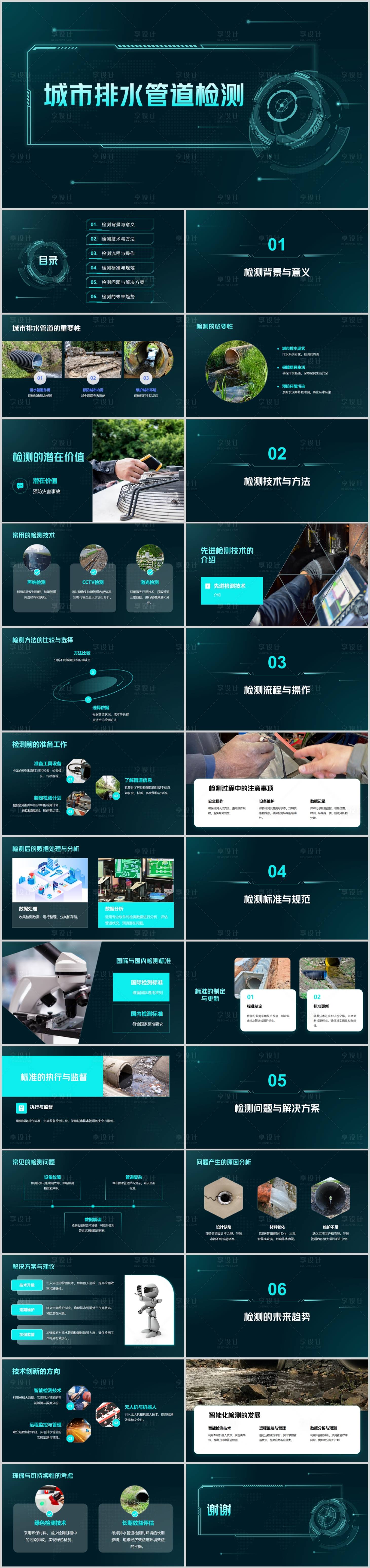 源文件下载【享设计】搜索编号：15680024704376756【城市排水管道检测PPT】