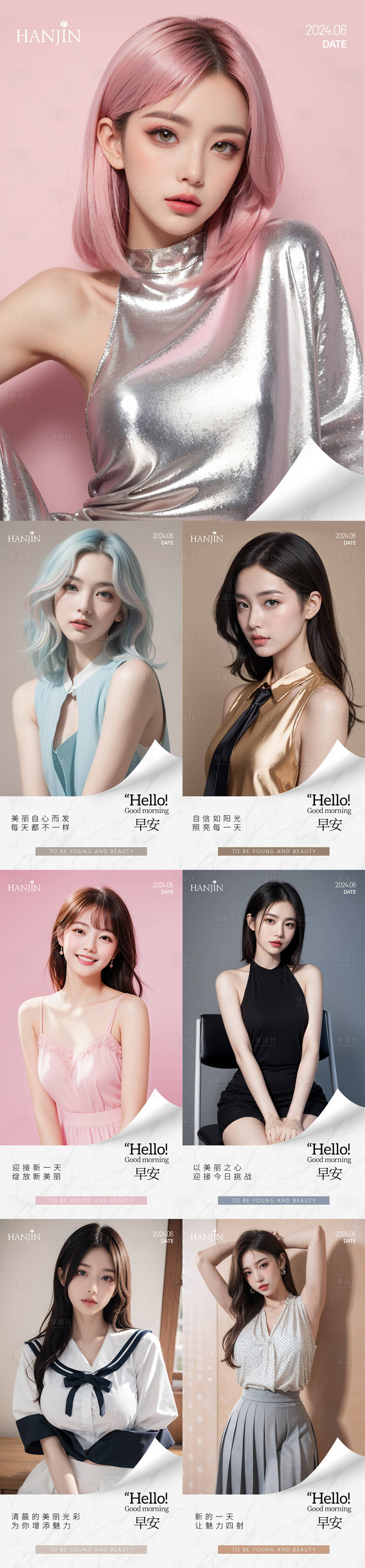 源文件下载【享设计】搜索编号：84610024528647164【医美早安图AI美女海报】