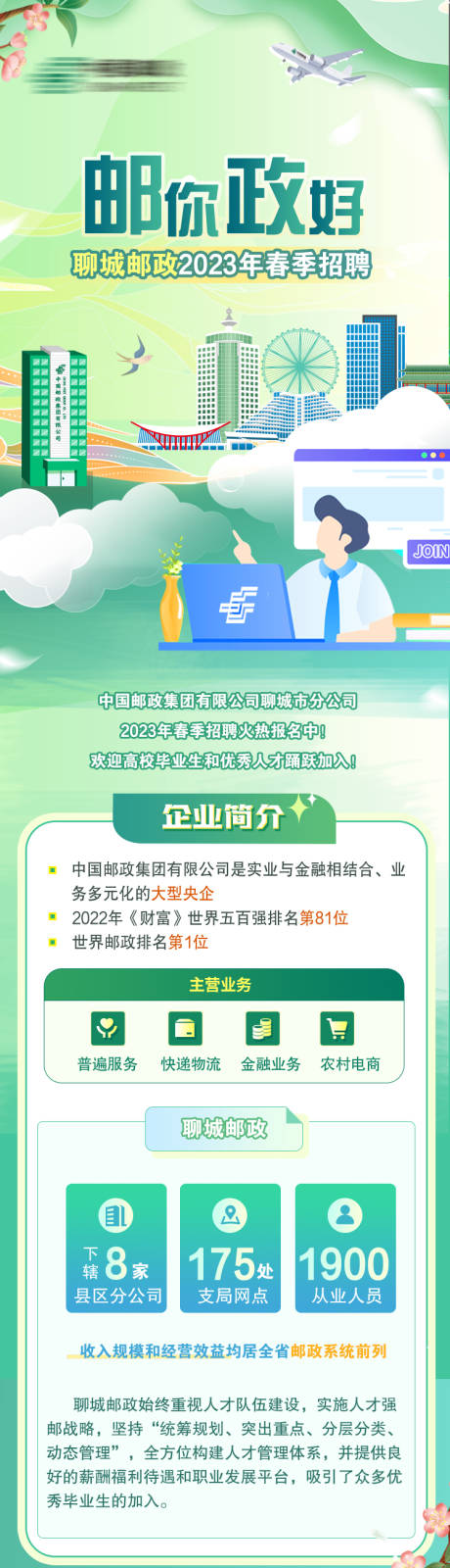 源文件下载【聊城邮政绿色社会招聘长图】编号：19130024790574385