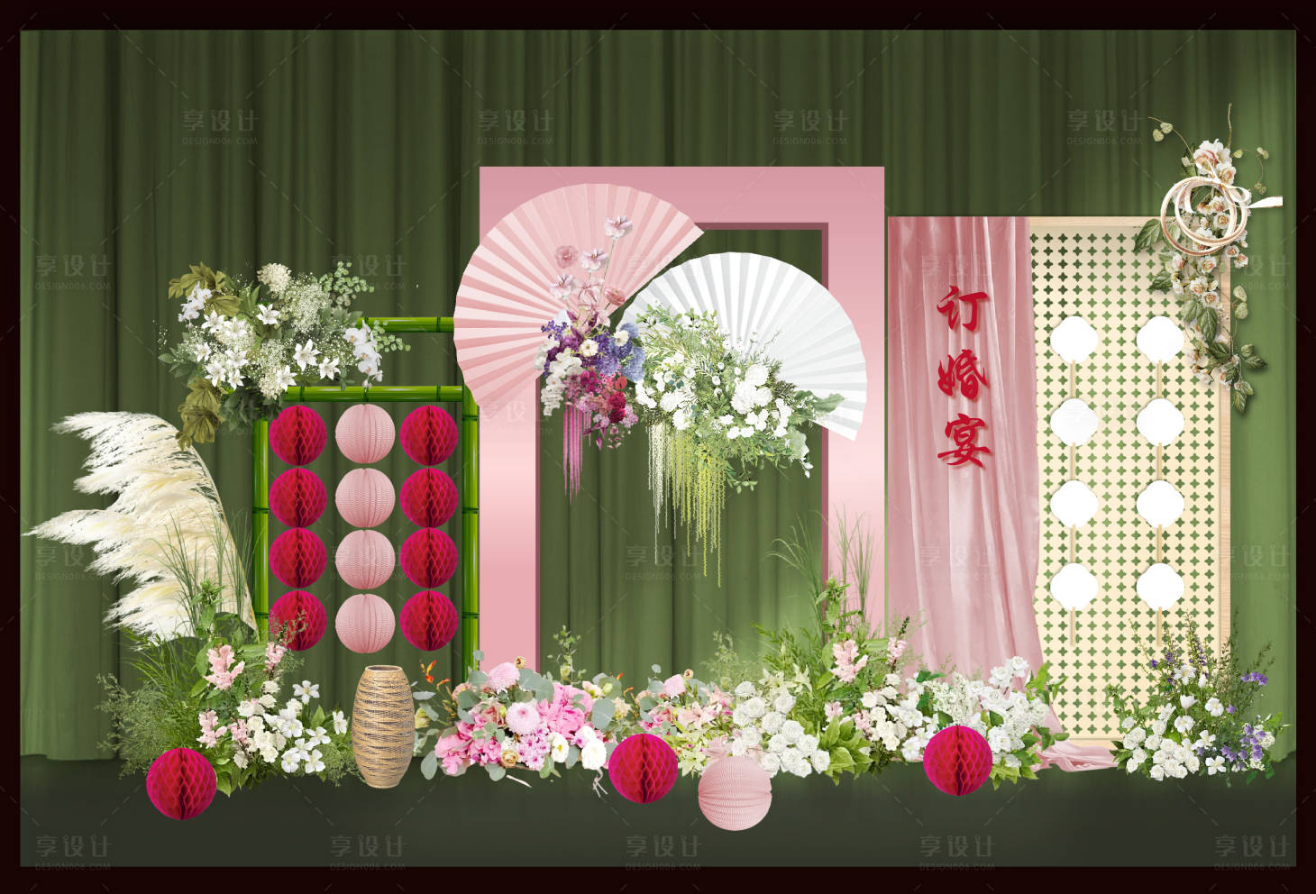 源文件下载【享设计】搜索编号：71390024592224490【新中式美陈订婚宴】