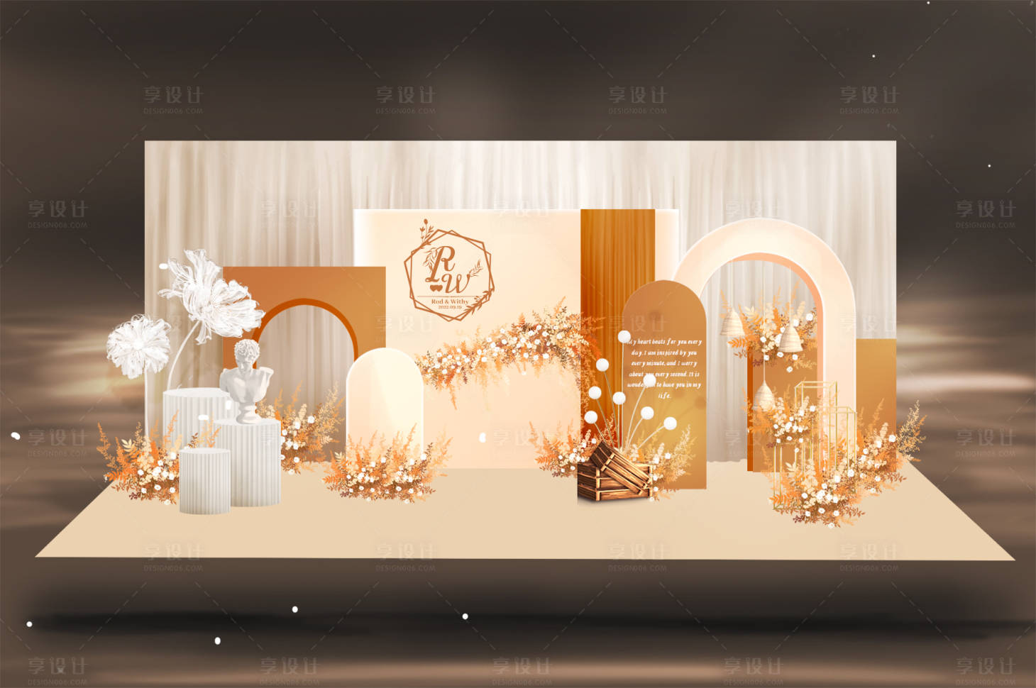 源文件下載【享設(shè)計(jì)】搜索編號(hào)：41970024288257968【莫蘭迪橙婚禮留影拍照堆頭美陳】