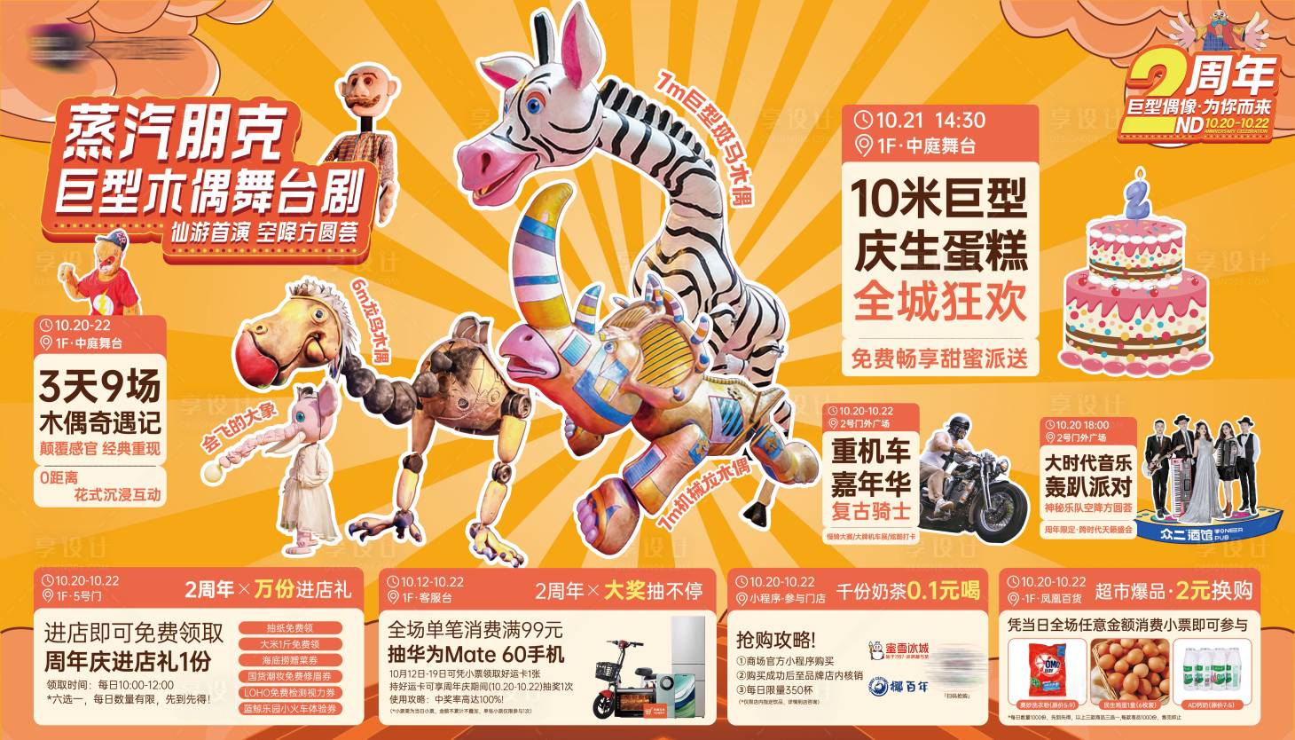 源文件下載【享設(shè)計(jì)】搜索編號(hào)：55490024407651083【商場(chǎng)周年慶木偶巡游活動(dòng)展板】