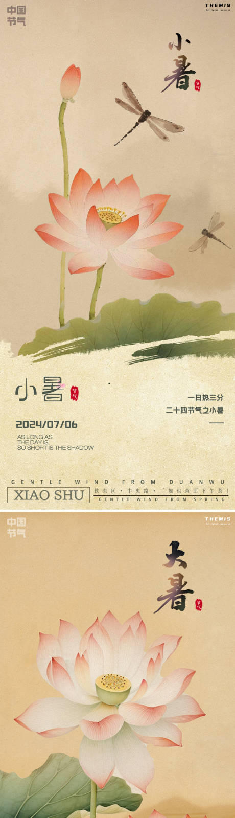 源文件下载【大暑小暑现代白描荷花图系列海报】编号：41370024796674192