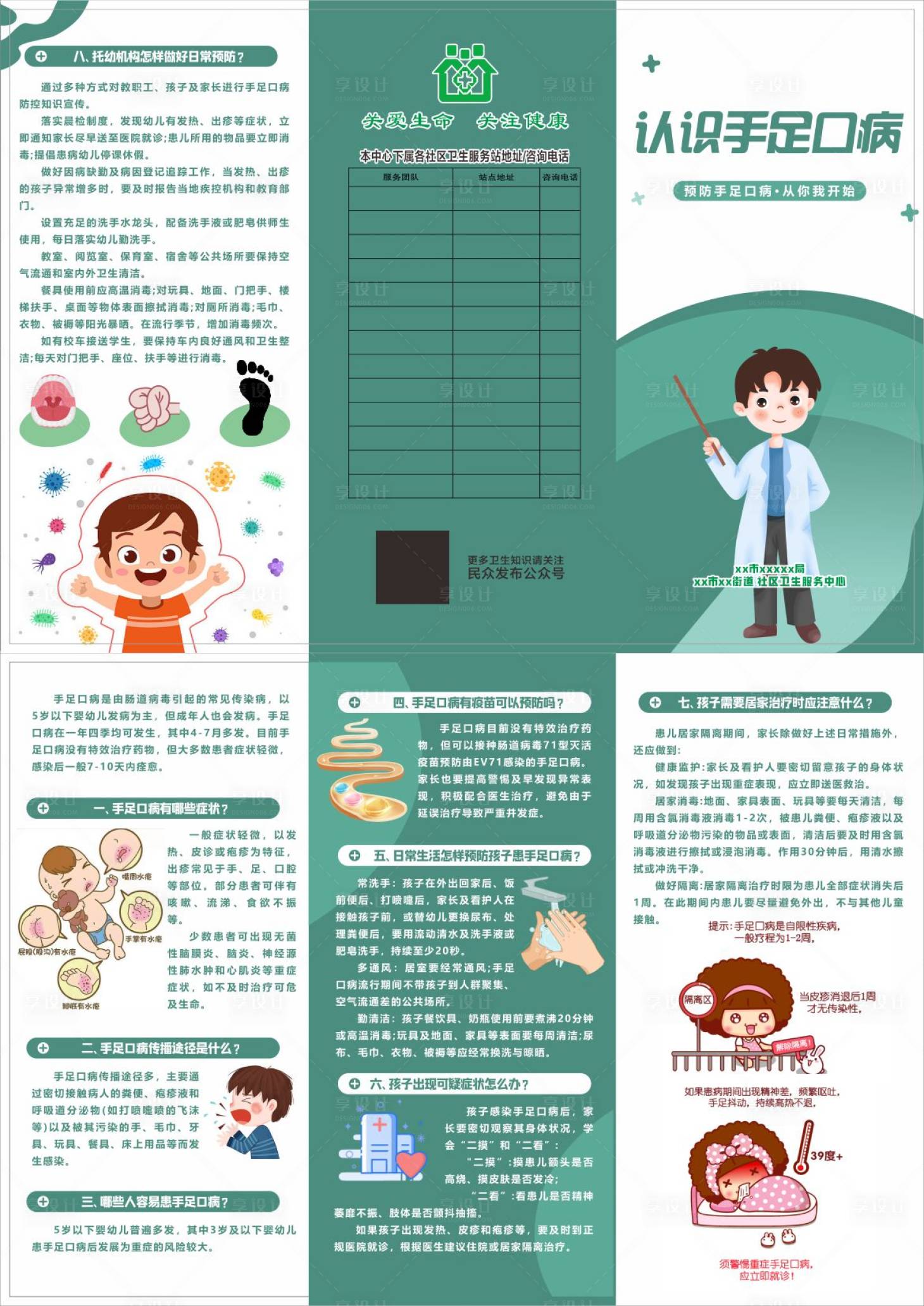 源文件下载【享设计】搜索编号：80220025111986813【认识手足口病三折页设计】