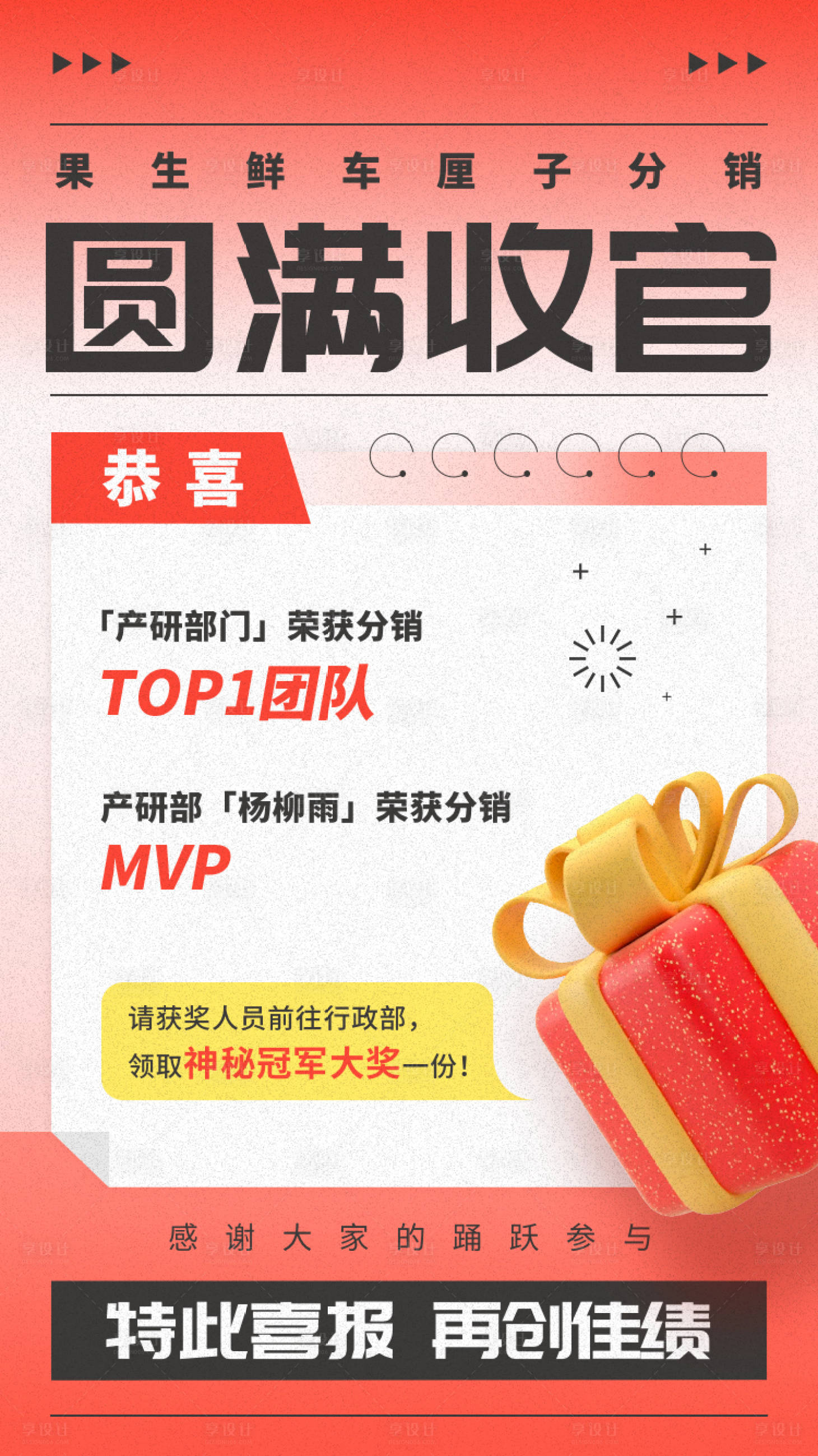 源文件下载【享设计】搜索编号：14400025228756747【圆满收官分销喜报宣传海报】