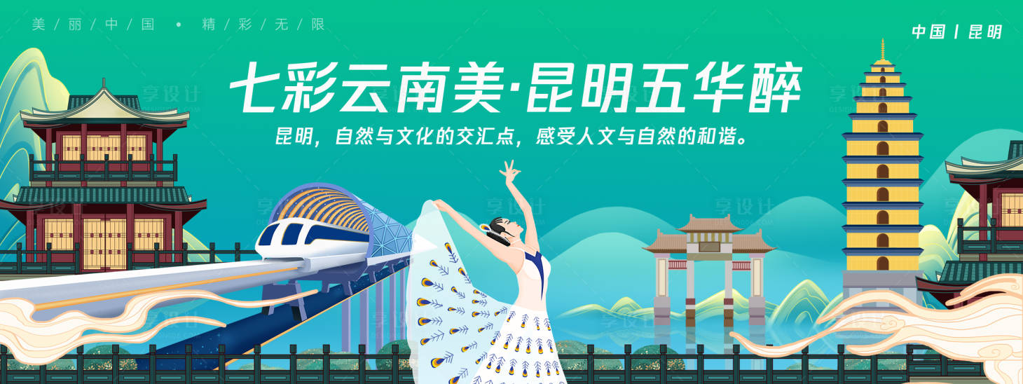 源文件下載【享設(shè)計(jì)】搜索編號(hào)：91550025366544696【昆明城市旅游背景板】