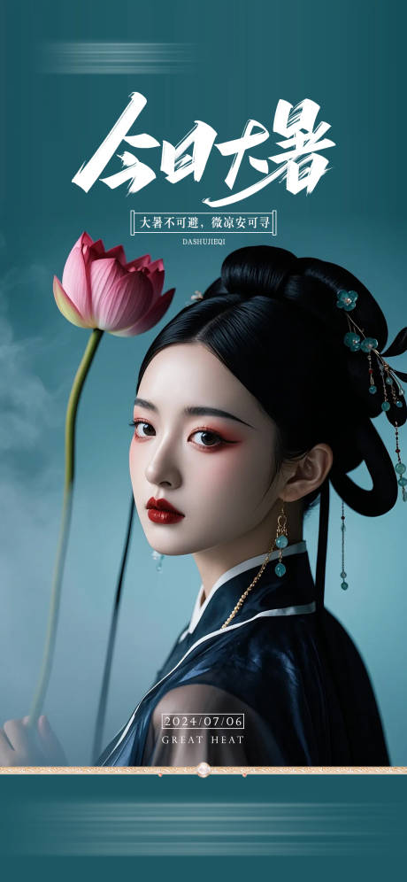源文件下载【国风荷花美女大暑节气海报】编号：30600024948026836