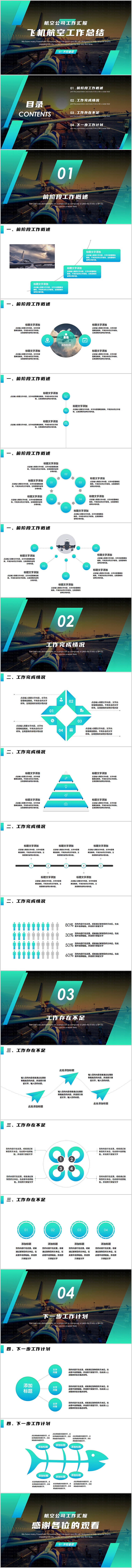 源文件下载【享设计】搜索编号：73290025231257261【简约飞机航空公司工作总结PPT模板】