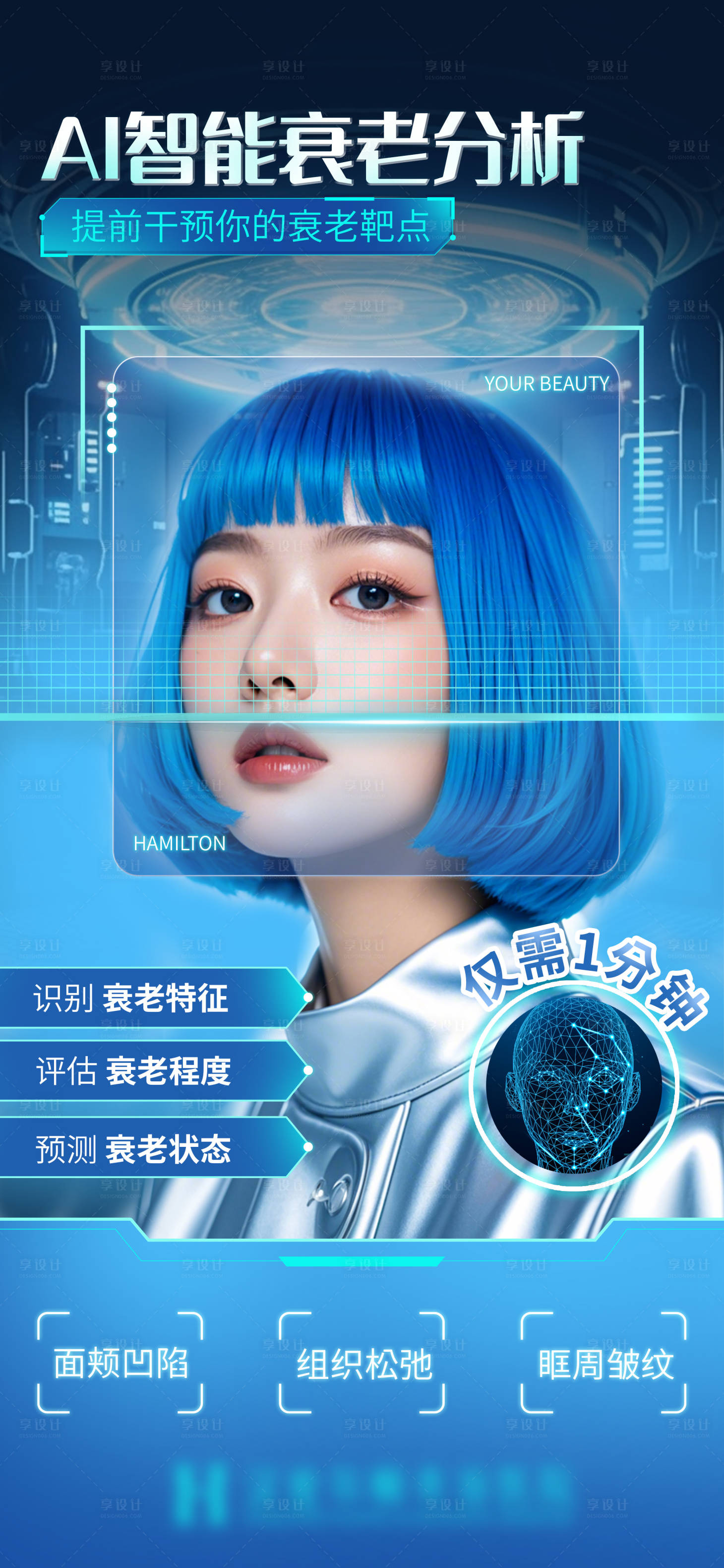 源文件下載【享設(shè)計】搜索編號：82100024978108647【AI測膚分析海報】